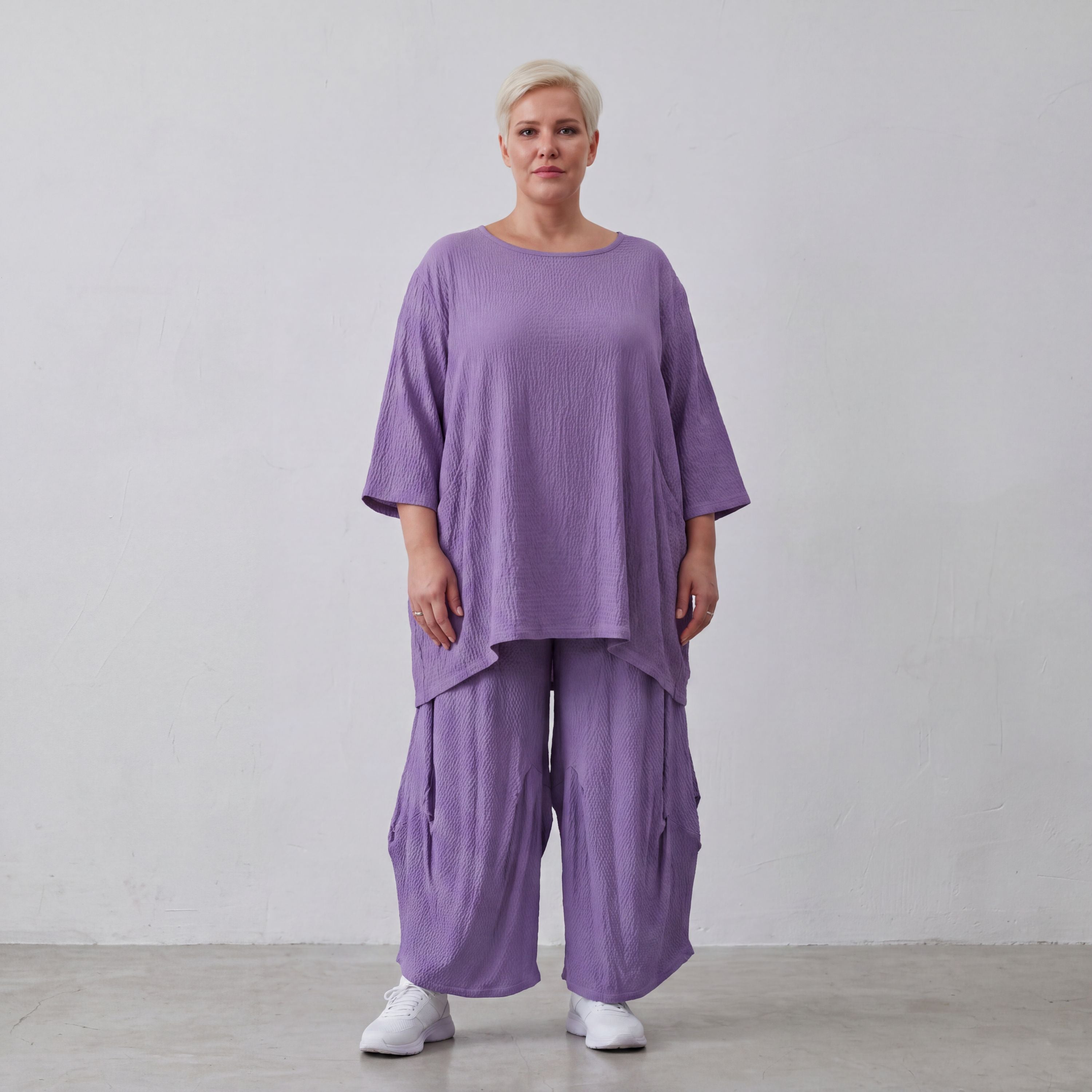 Damen Shirt Lagenlook Viskose Lila, A-Linie, Seitentaschen, Oversize große Größen – AKH Fashion