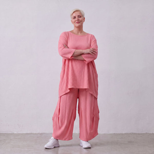 Damen Hose Lagenlook Viskose Rosa, Ballonschnitt, Elastikbund, Oversize große Größen – AKH Fashion