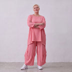 Damen Shirt Lagenlook Viskose Rosa, A-Linie, 3/4-Arm, Seitentaschen, Oversize große Größen – AKH Fashion