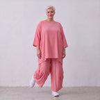 Damen Hose Lagenlook Viskose Rosa, Ballonschnitt, Elastikbund, Oversize große Größen – AKH Fashion