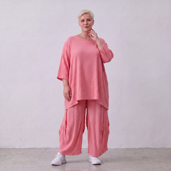 Damen Shirt Lagenlook Viskose Rosa, A-Linie, 3/4-Arm, Seitentaschen, Oversize große Größen – AKH Fashion
