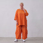 Damen Shirt Lagenlook Viskose Orange, A-Linie, Kurzarm, Oversize große Größen – AKH Fashion