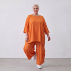 Damen Hose Lagenlook Viskose Orange, Ballonschnitt, Flügeltaschen, Oversize große Größen – AKH Fashion