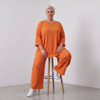 Damen Shirt Lagenlook Viskose Orange, A-Linie, Kurzarm, Oversize große Größen – AKH Fashion