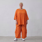 Damen Shirt Lagenlook Viskose Orange, A-Linie, Kurzarm, Oversize große Größen – AKH Fashion