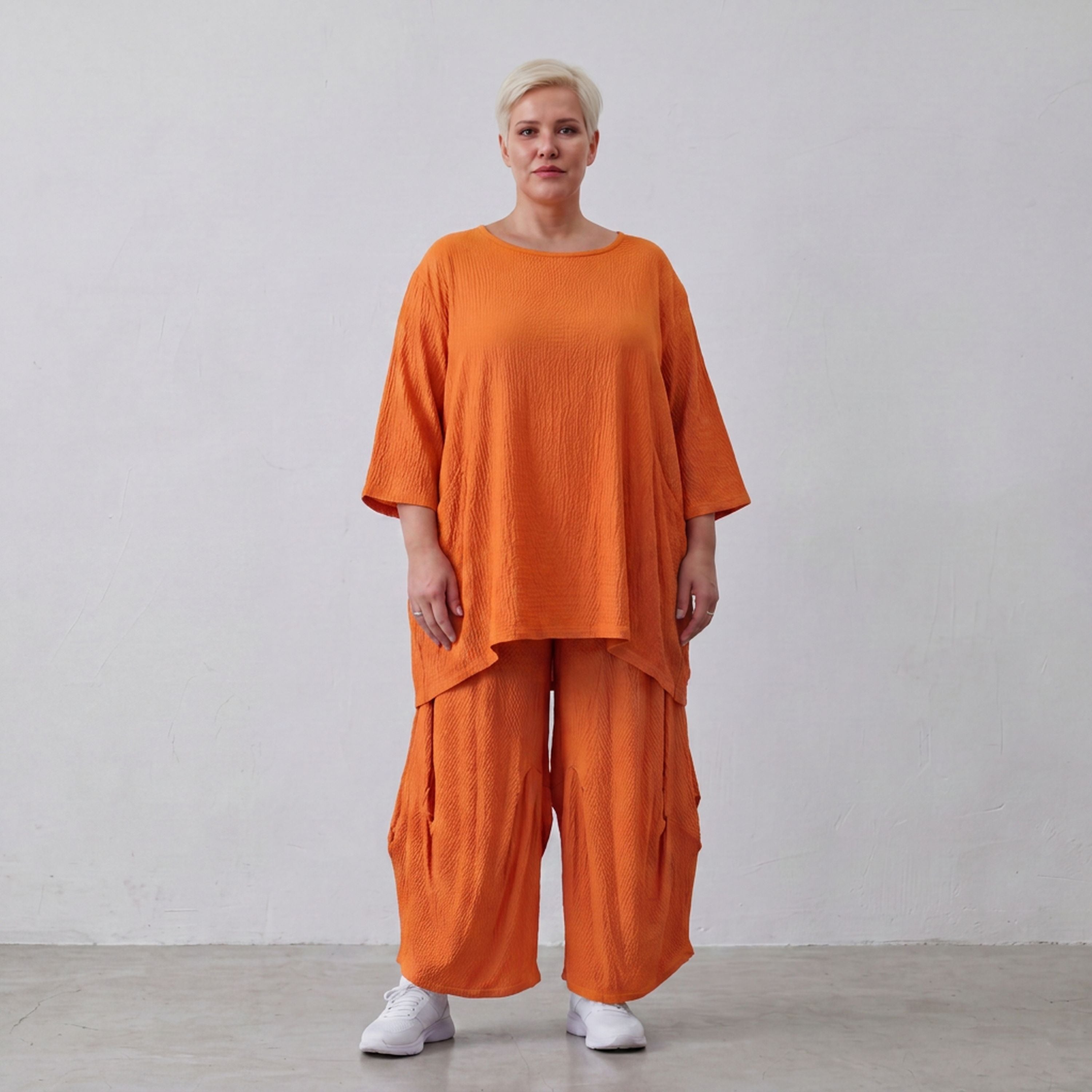 Damen Shirt Lagenlook Viskose Orange, A-Linie, Kurzarm, Oversize große Größen – AKH Fashion