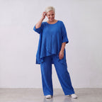 Damen Hose Lagenlook Viskose Royalblau, Elastikbund, Oversize große Größen – AKH Fashion