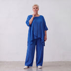 Damen Shirt Lagenlook Viskose Royalblau, kastiger Schnitt, Kurzarm, Oversize große Größen – AKH Fashion