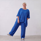 Damen Shirt Lagenlook Viskose Royalblau, kastiger Schnitt, Kurzarm, Oversize große Größen – AKH Fashion