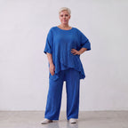 Damen Shirt Lagenlook Viskose Royalblau, kastiger Schnitt, Kurzarm, Oversize große Größen – AKH Fashion