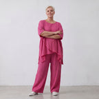 Damen Hose Lagenlook Viskose Fuchsia, Elastikbund, Oversize große Größen – AKH Fashion