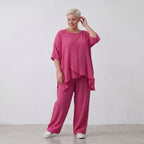 Damen Shirt Lagenlook Viskose Fuchsia, kastiger Schnitt, Kurzarm, Oversize große Größen – AKH Fashion