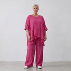 Damen Shirt Lagenlook Viskose Fuchsia, kastiger Schnitt, Kurzarm, Oversize große Größen – AKH Fashion