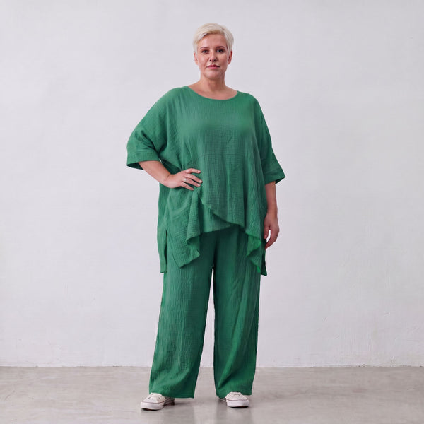 Damen Shirt Lagenlook Viskose Grün, kastiger Schnitt, Kurzarm, Oversize große Größen – AKH Fashion