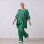 Damen Hose Lagenlook Viskose Grün, gerader Schnitt, Flügeltaschen, Oversize große Größen – AKH Fashion
