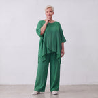 Damen Hose Lagenlook Viskose Grün, gerader Schnitt, Flügeltaschen, Oversize große Größen – AKH Fashion