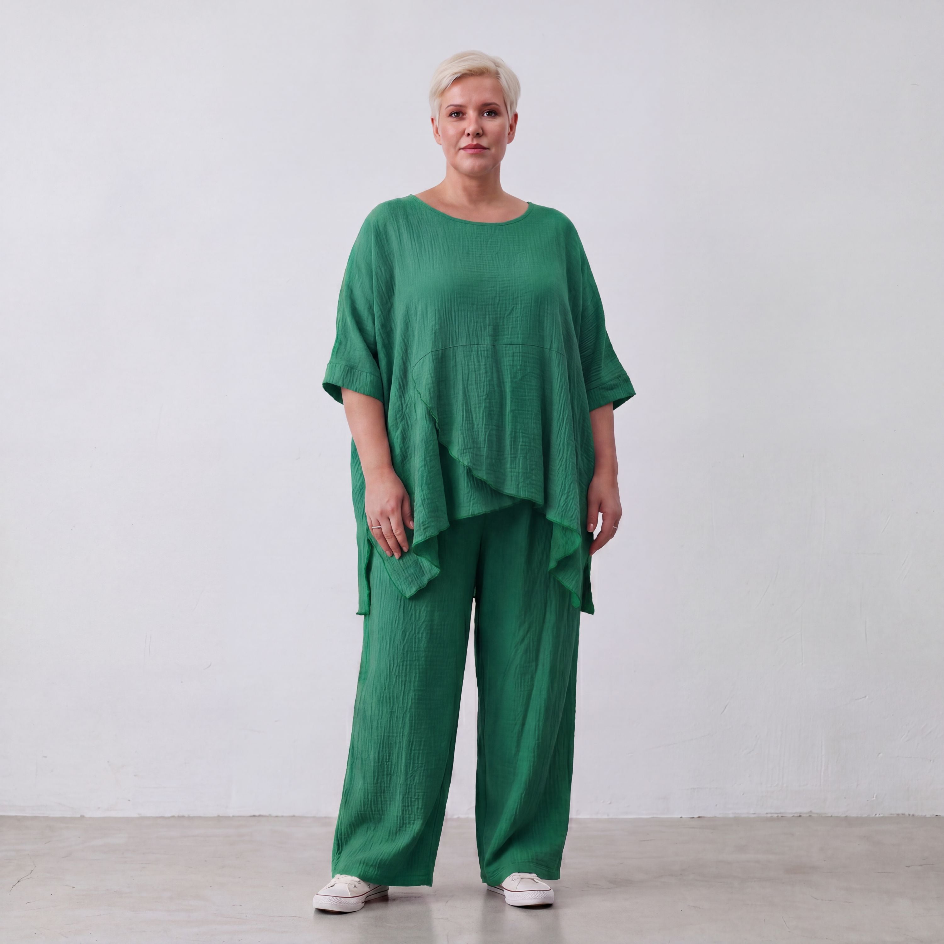 Damen Shirt Lagenlook Viskose Grün, kastiger Schnitt, Kurzarm, Oversize große Größen – AKH Fashion