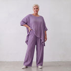 Damen Shirt Lagenlook Viskose Lila, kastiger Schnitt, Kurzarm, Oversize große Größen – AKH Fashion