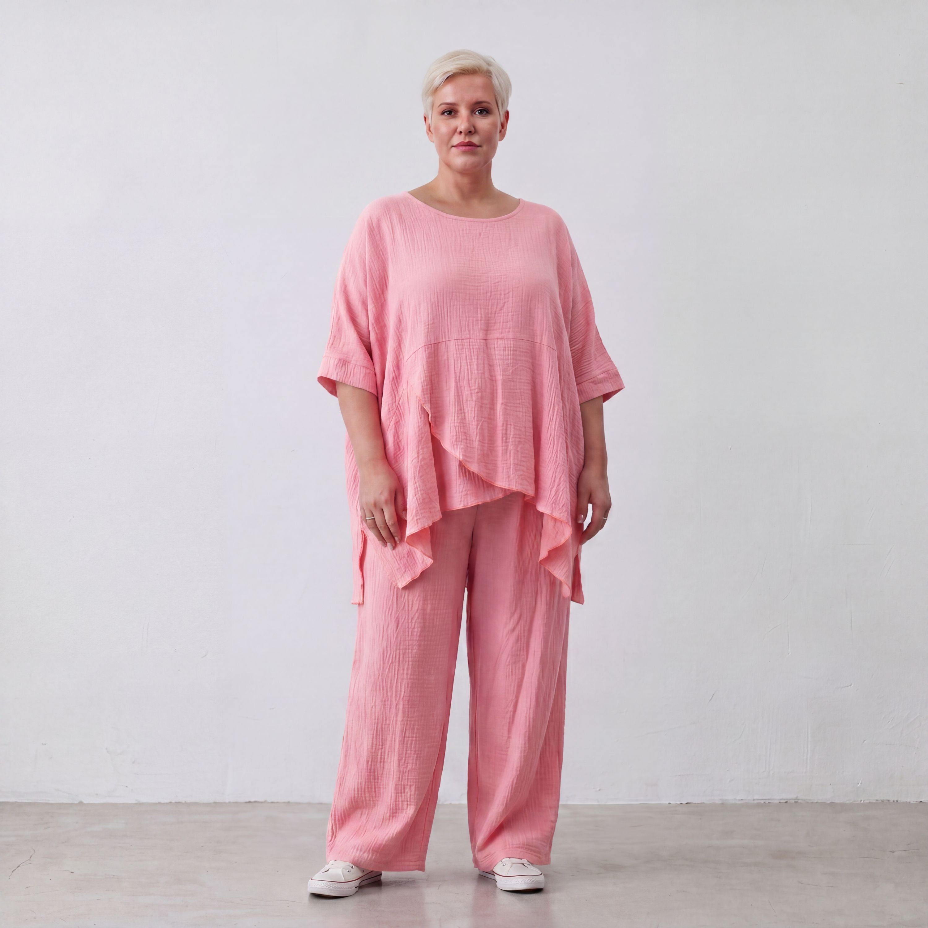 Damen Shirt Lagenlook Viskose Rosa, kastiger Schnitt, Kurzarm, Oversize große Größen – AKH Fashion