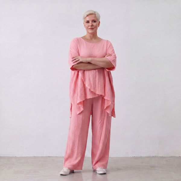 Damen Shirt Lagenlook Viskose Rosa, kastiger Schnitt, Kurzarm, Oversize große Größen – AKH Fashion