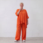 Damen Shirt Lagenlook Viskose Orange, kastiger Schnitt, Kurzarm, Oversize große Größen – AKH Fashion