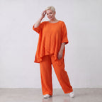 Damen Shirt Lagenlook Viskose Orange, kastiger Schnitt, Kurzarm, Oversize große Größen – AKH Fashion