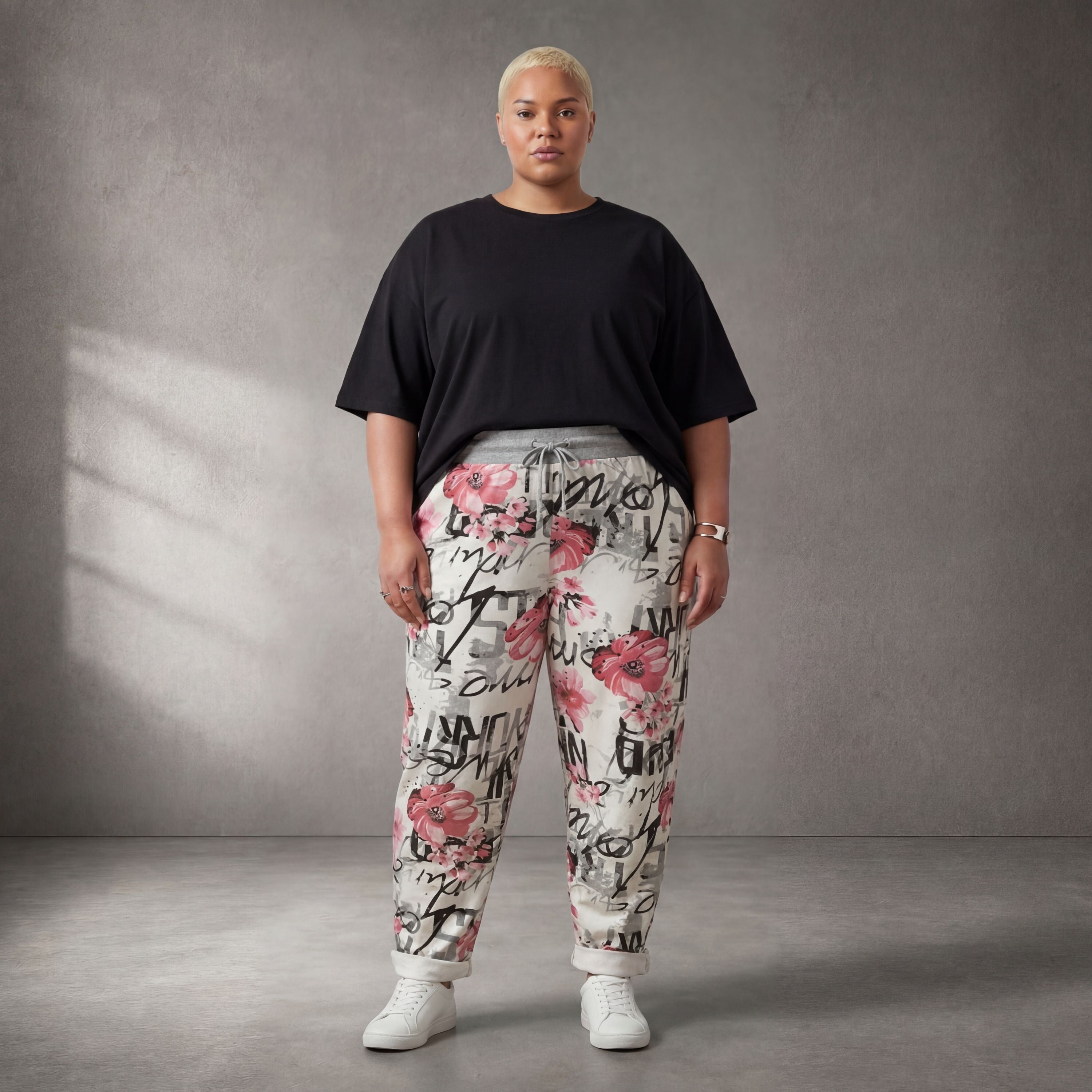 Mehrfarbig fliessende Karottenhose im Lagenlook weich elastisch leger zeitlos sehr modern