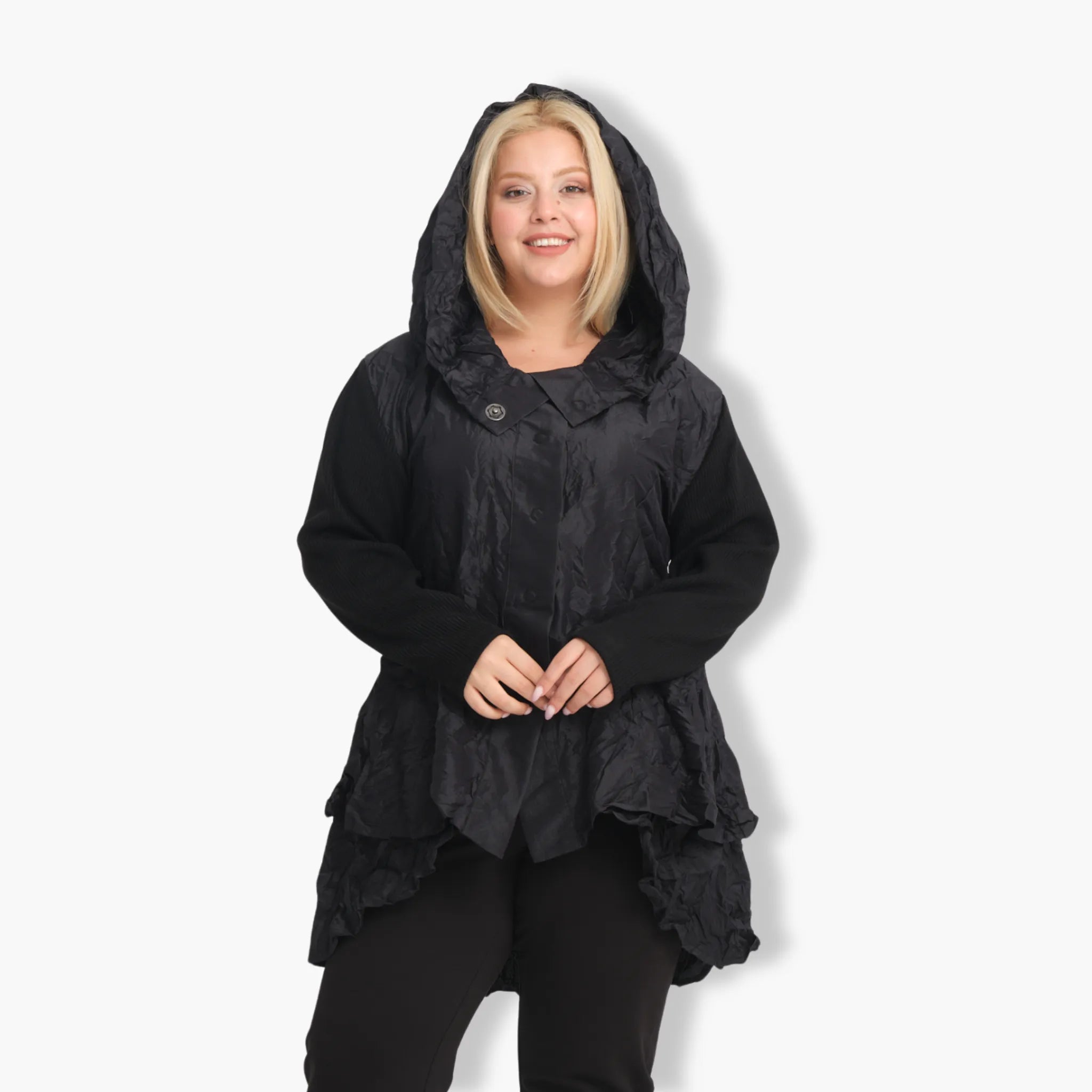  A-Form Jacke von Zedd Plus aus Polyamid, 24626, Schwarz, Schick, Modern, Bequem
