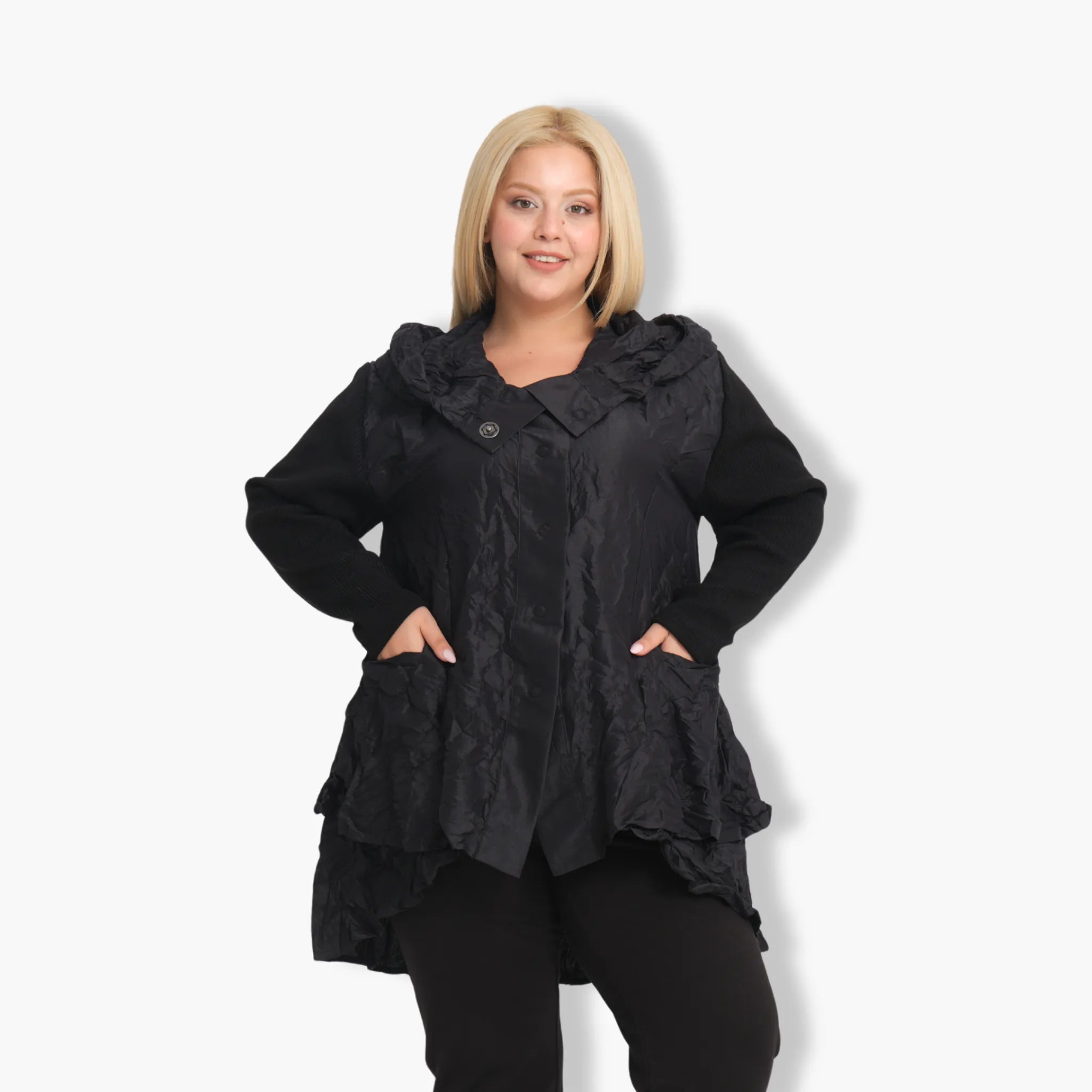 A-Form Jacke von Zedd Plus aus Polyamid, 24626, Schwarz, Schick, Modern, Bequem