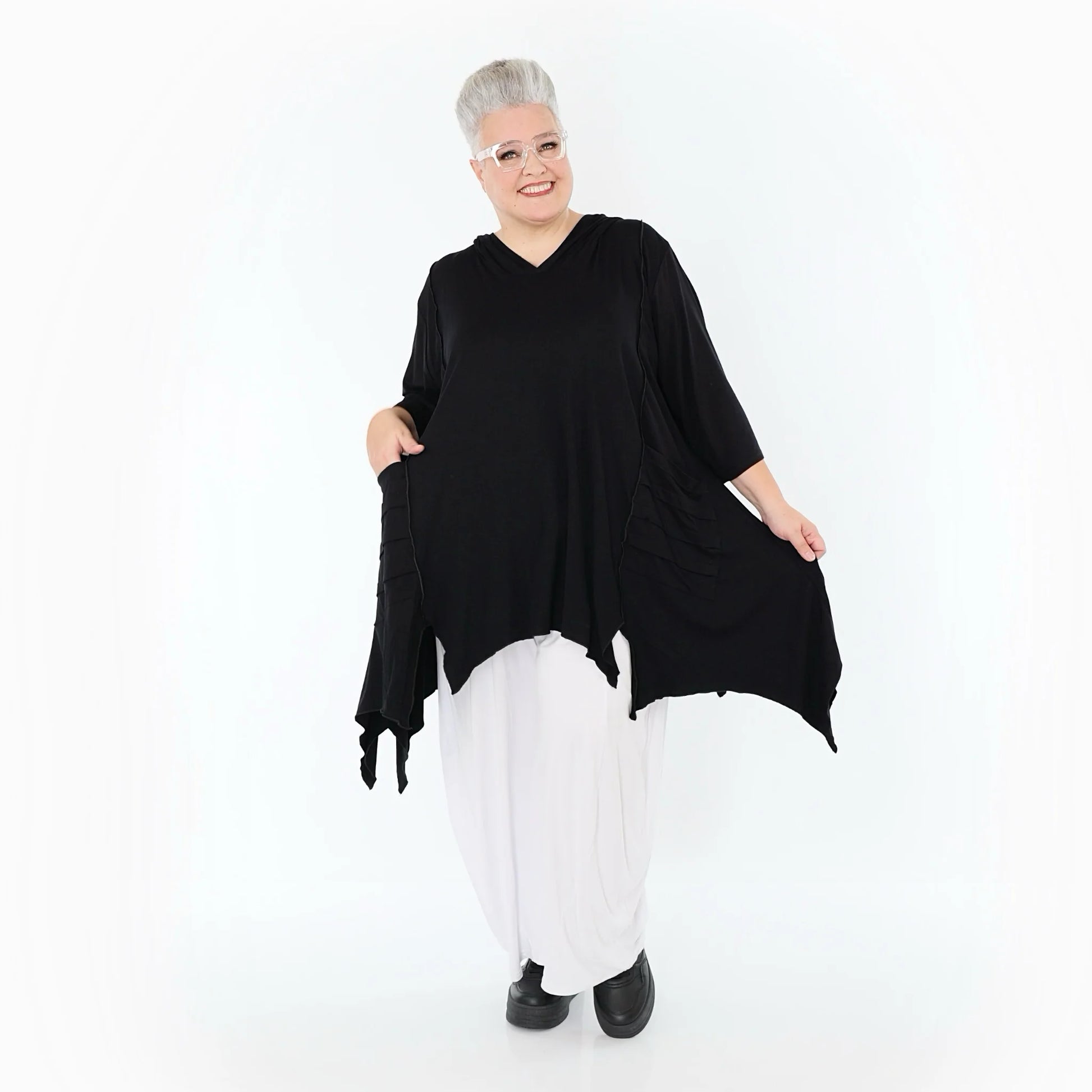  A-Form Bigshirt von AKH Fashion aus Viskose, 1233.06448, Schwarz, Ausgefallen, Zeitlos