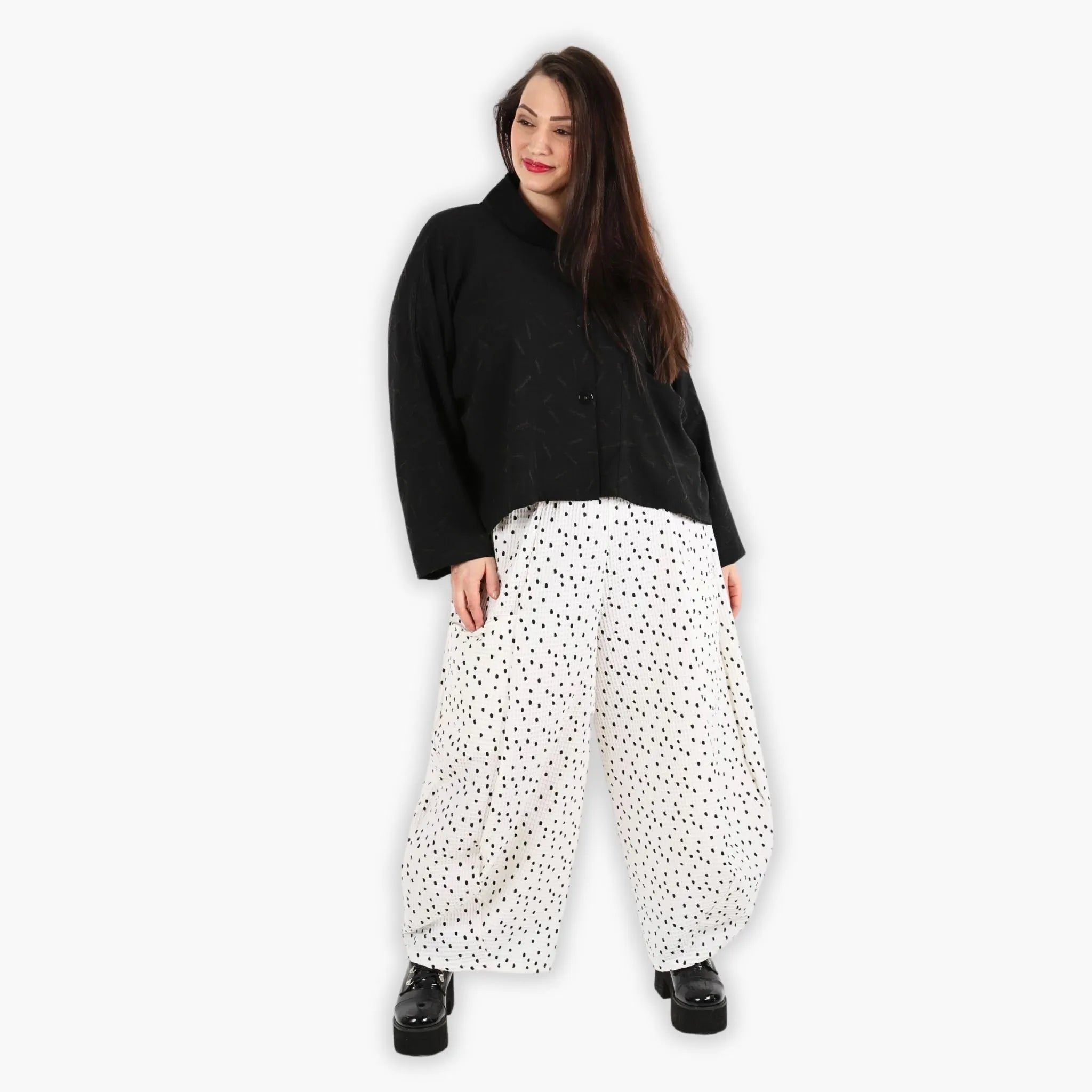  Ballonhose von AKH Fashion aus Baumwolle, 1283.08069, Weiß-Schwarz, Punkte, Schick