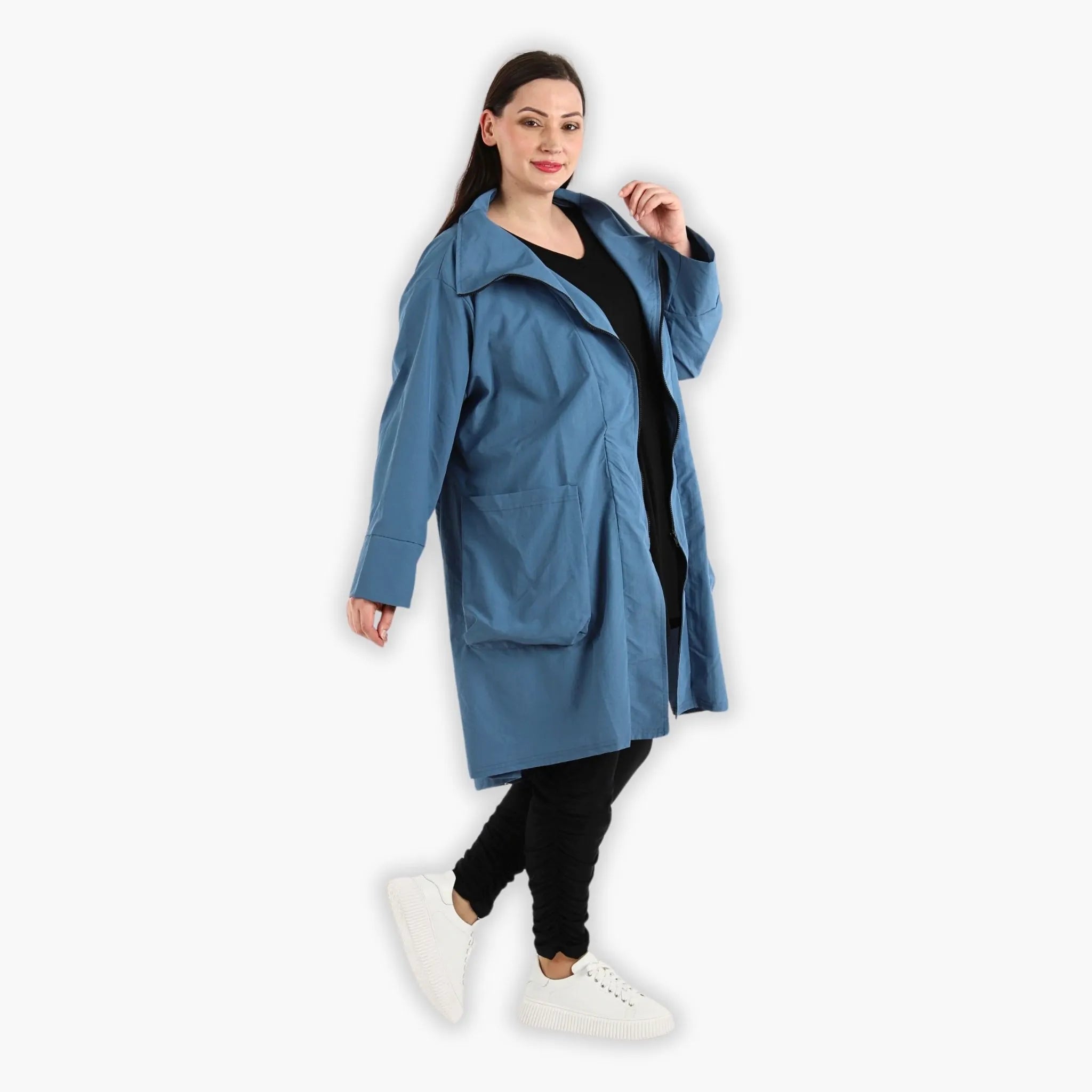  AKH Fashion Mantel in gerundeter Form, aus Baumwolle, 1284.02286, Schwarz-Azurblau
