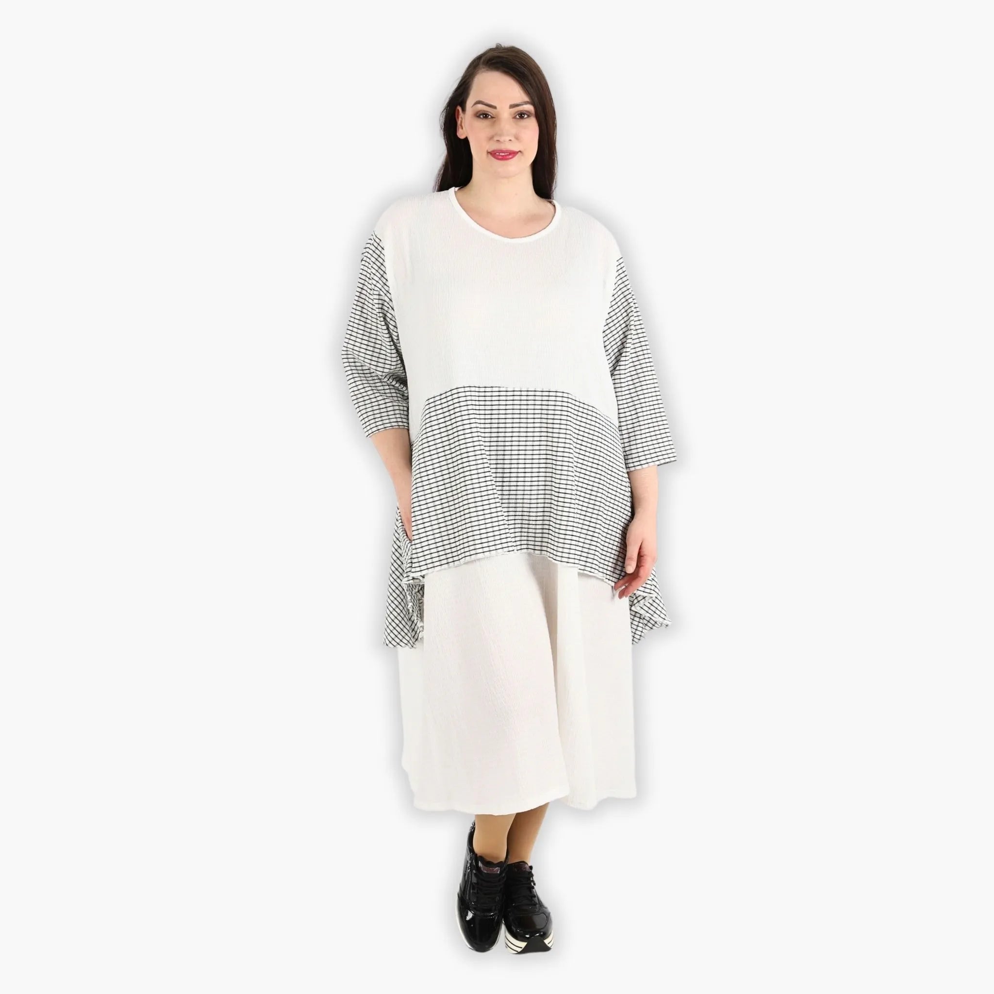  A-Form Kleid von AKH Fashion aus Viskose, 1288.06734, Weiß-Schwarz, Kariert, Schick