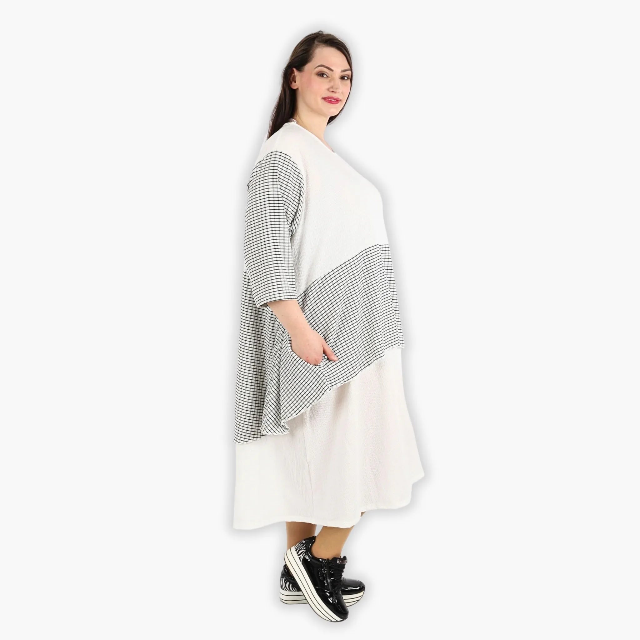  A-Form Kleid von AKH Fashion aus Viskose, 1288.06734, Weiß-Schwarz, Kariert, Schick