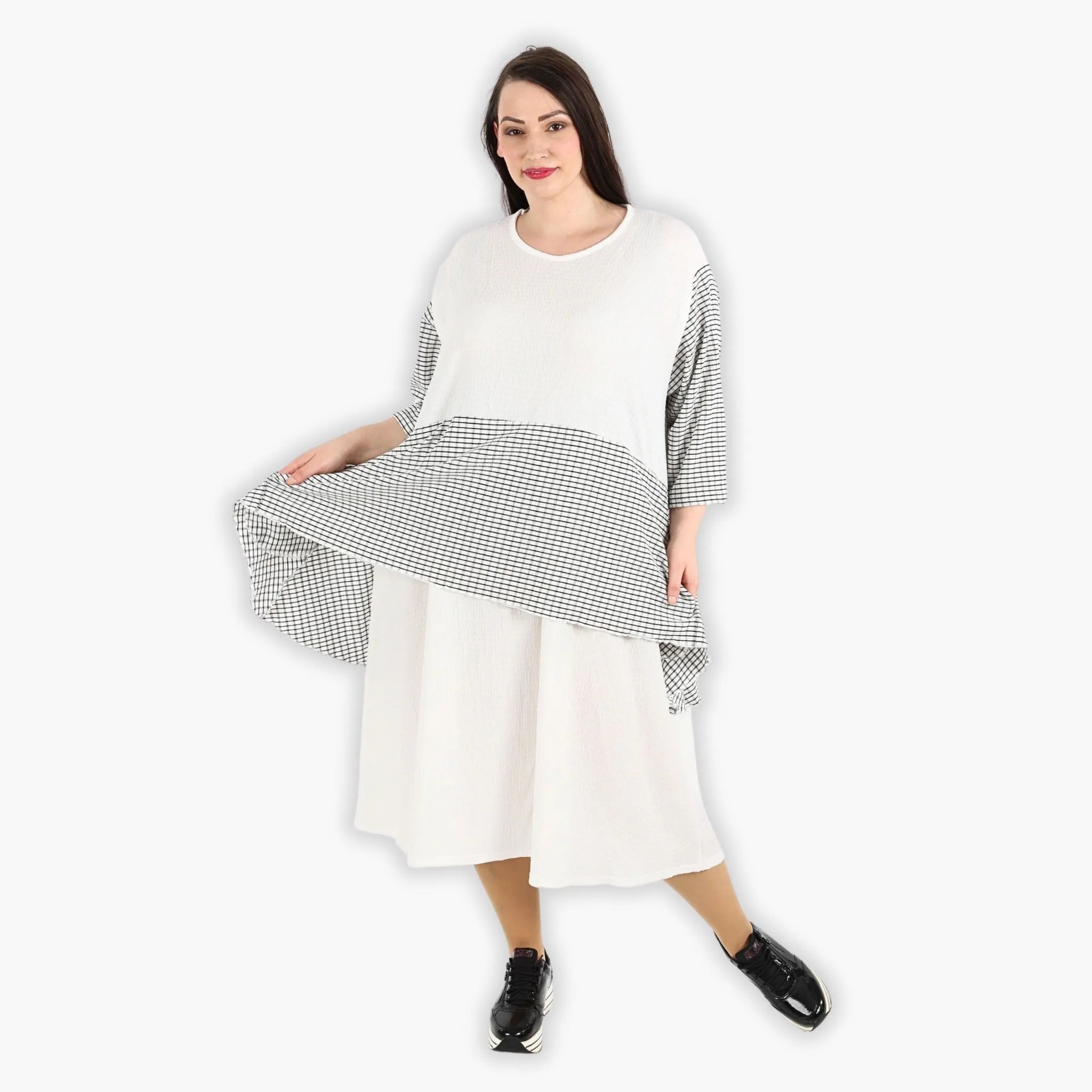  A-Form Kleid von AKH Fashion aus Viskose, 1288.06734, Weiß-Schwarz, Kariert, Schick