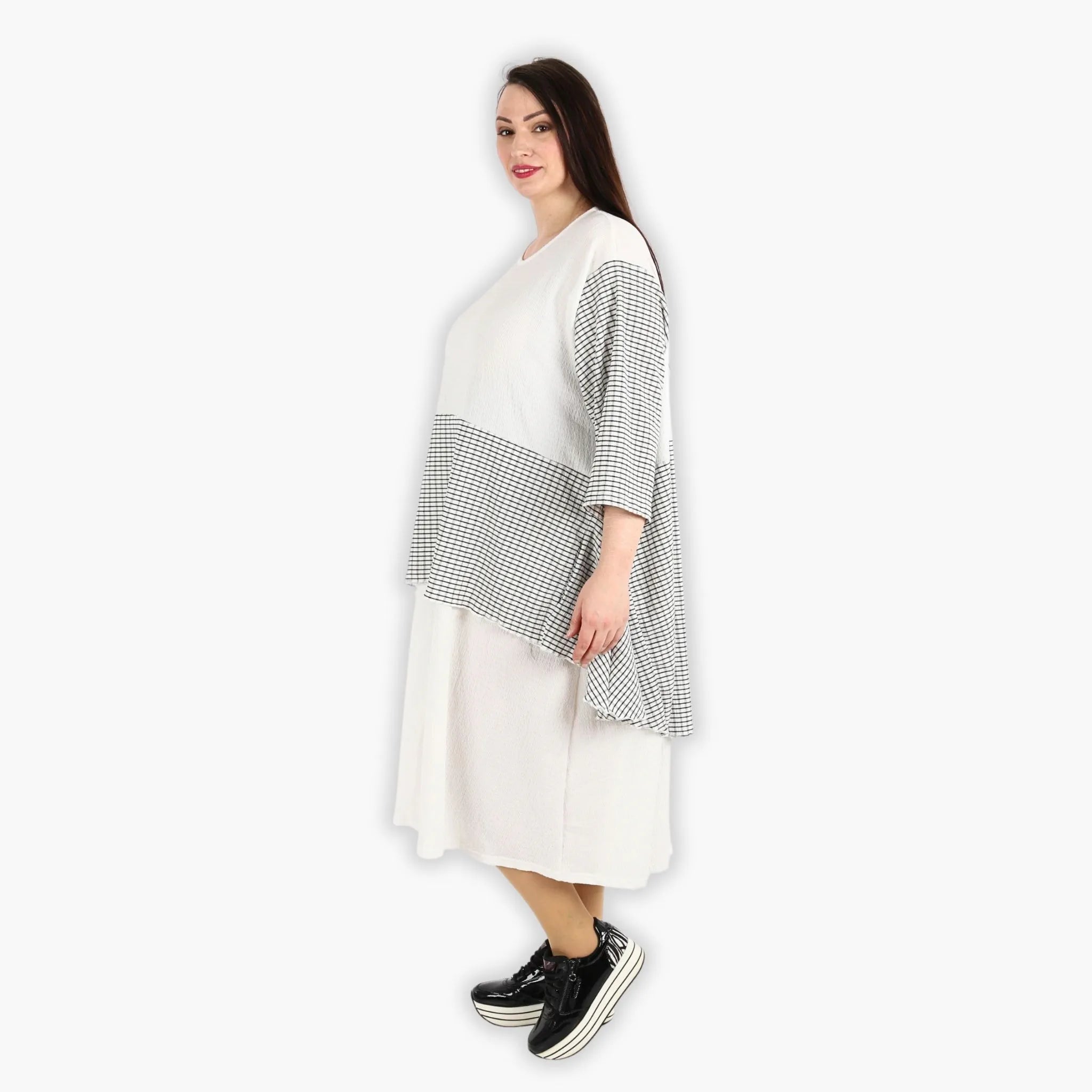  A-Form Kleid von AKH Fashion aus Viskose, 1288.06734, Weiß-Schwarz, Kariert, Schick