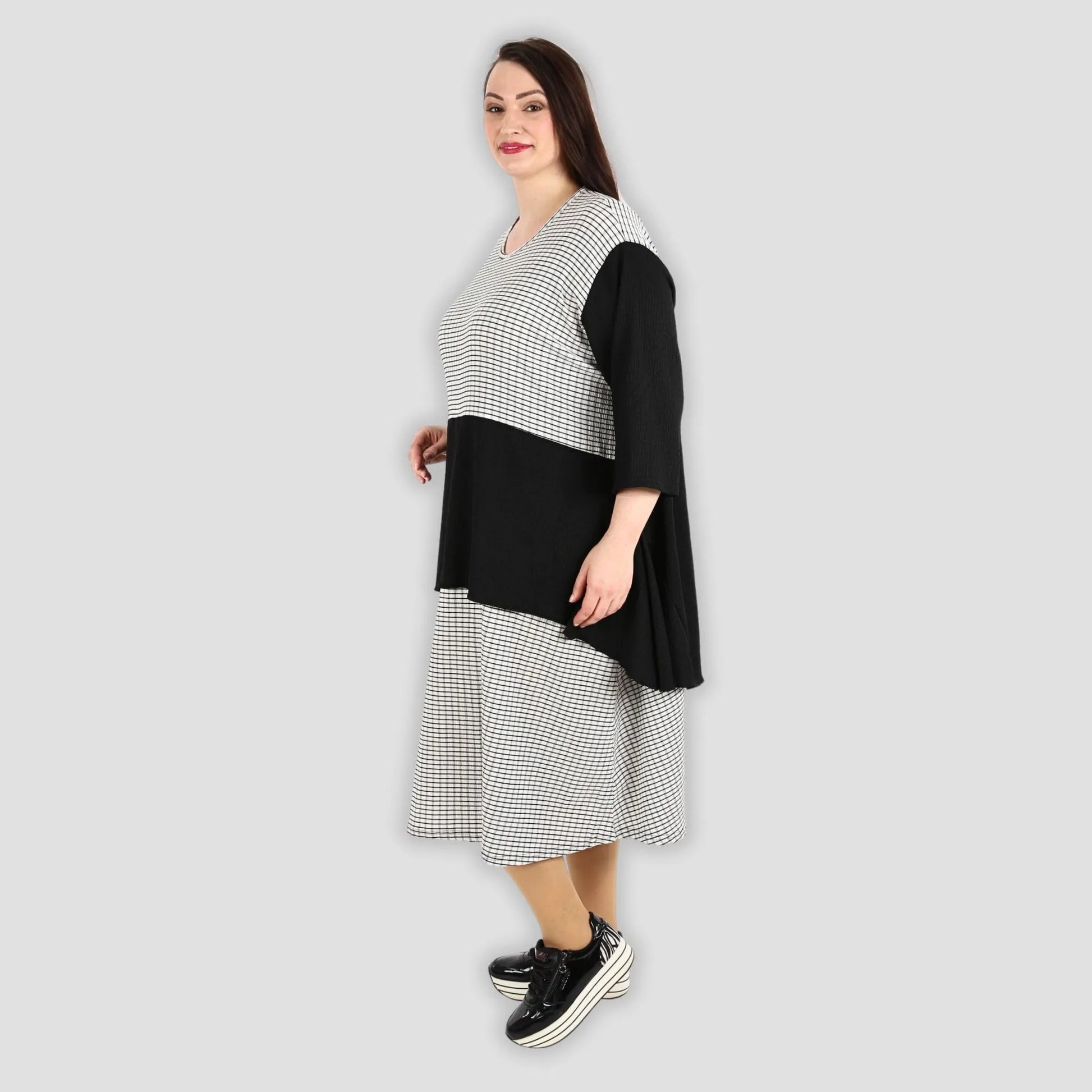  A-Form Kleid von AKH Fashion aus Viskose, 1288.06734, Schwarz-Weiß, Kariert, Ausgefallen