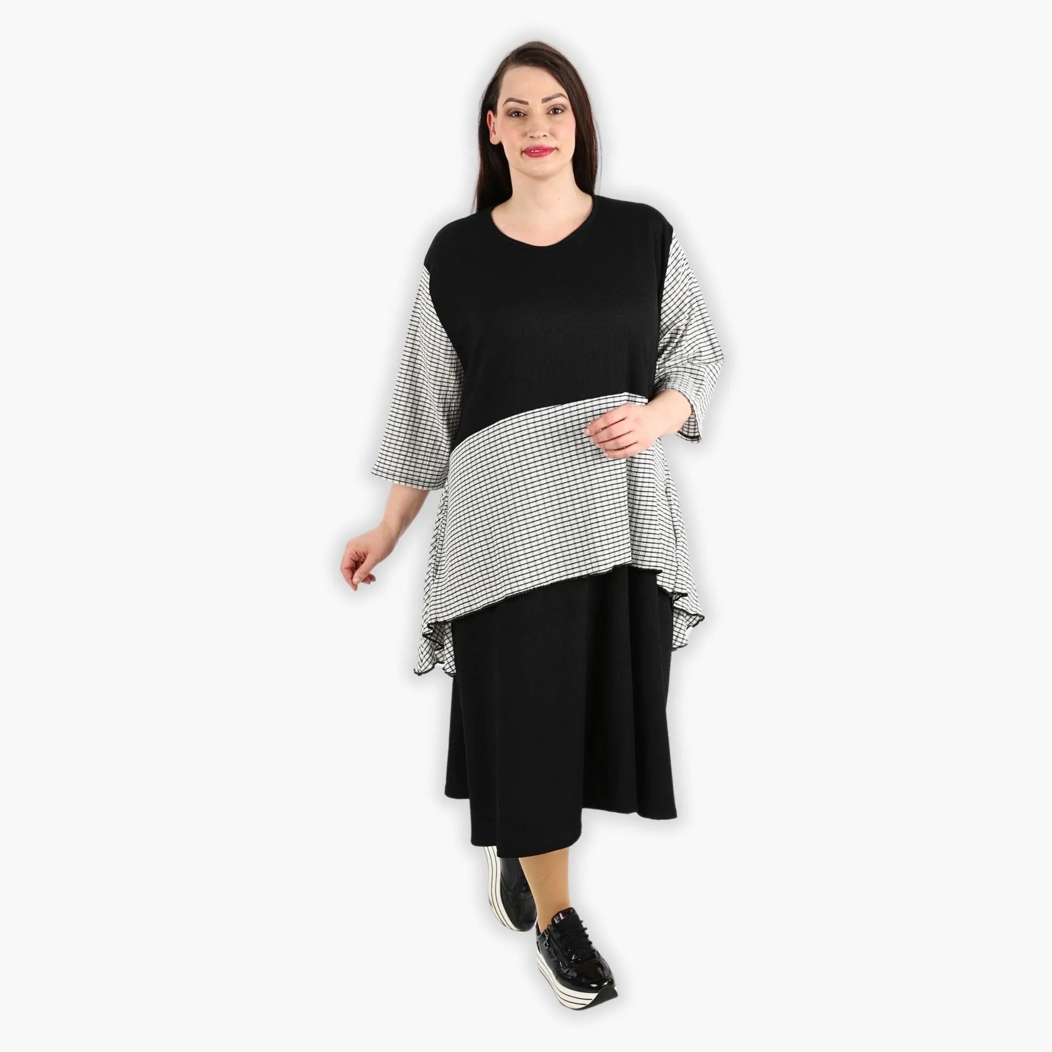  A-Form Kleid von AKH Fashion aus Viskose, 1288.06734, Schwarz-Weiß, Kariert, Schick