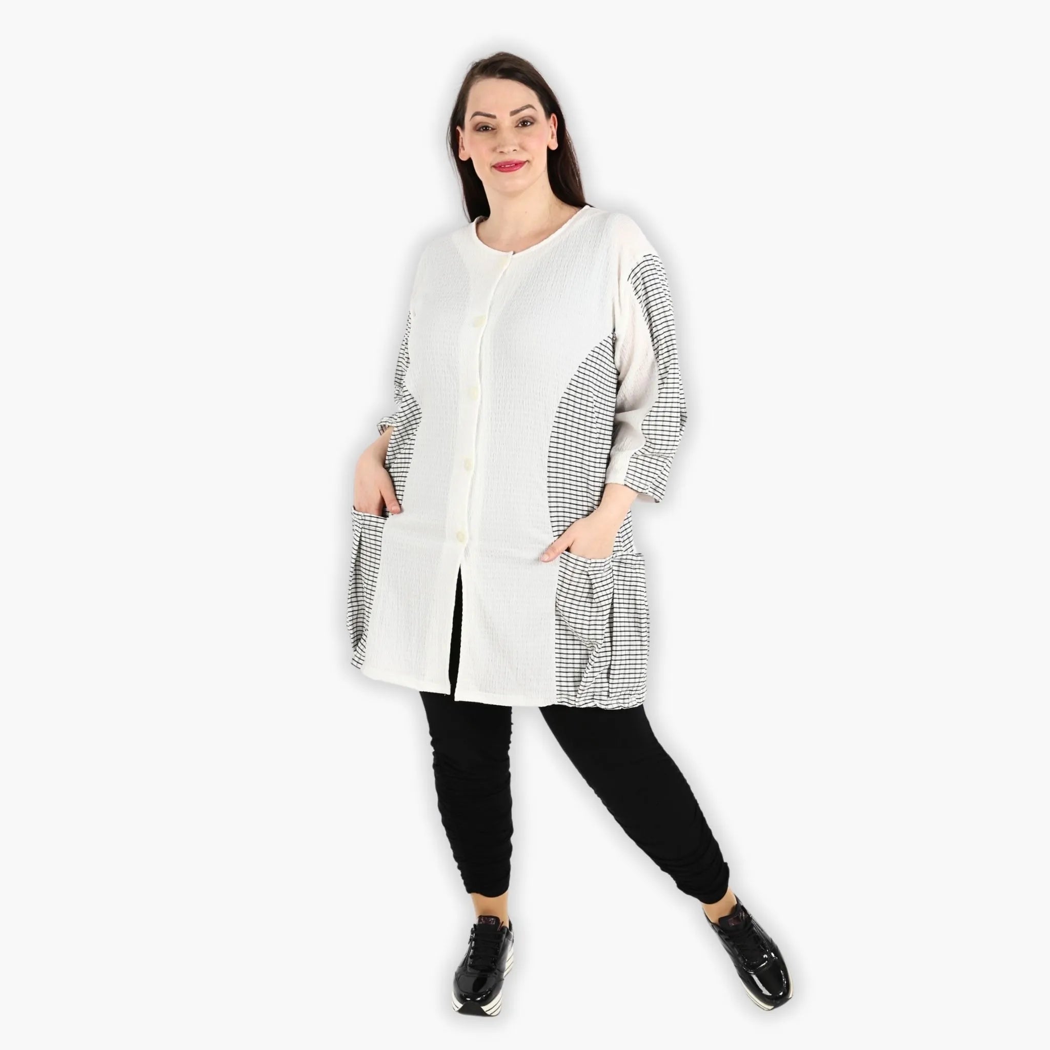  AKH Fashion Jacke in gerundeter Form, aus Viskose, 1288.06933, Weiß-Schwarz, Kariert