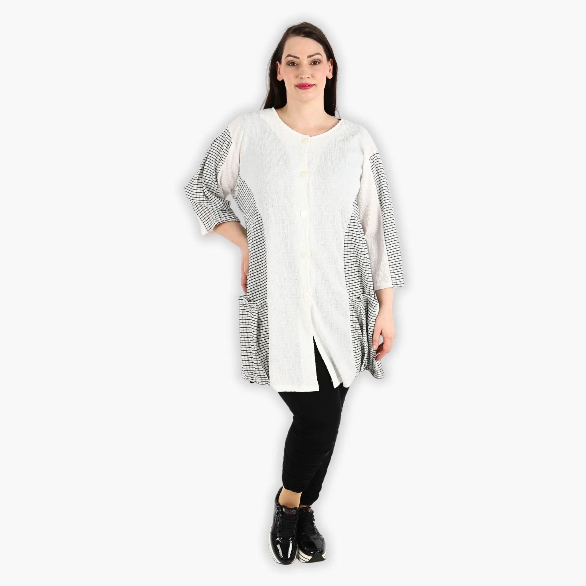  AKH Fashion Jacke in gerundeter Form, aus Viskose, 1288.06933, Weiß-Schwarz, Kariert