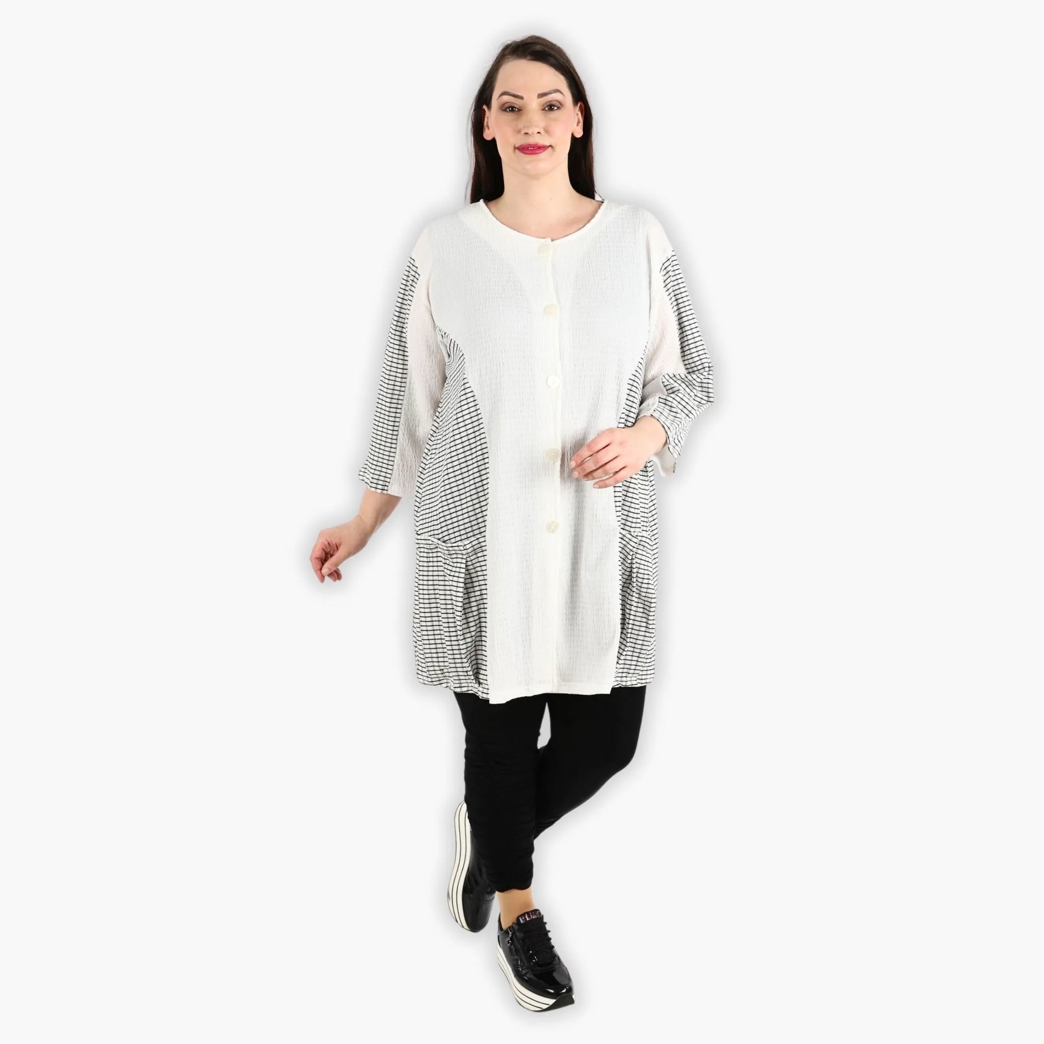  AKH Fashion Jacke in gerundeter Form, aus Viskose, 1288.06933, Weiß-Schwarz, Kariert