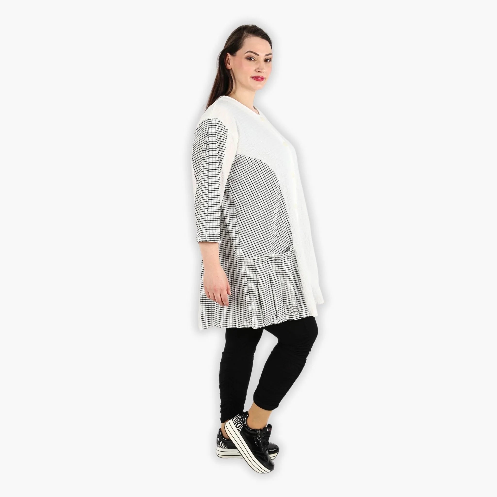  AKH Fashion Jacke in gerundeter Form, aus Viskose, 1288.06933, Weiß-Schwarz, Kariert