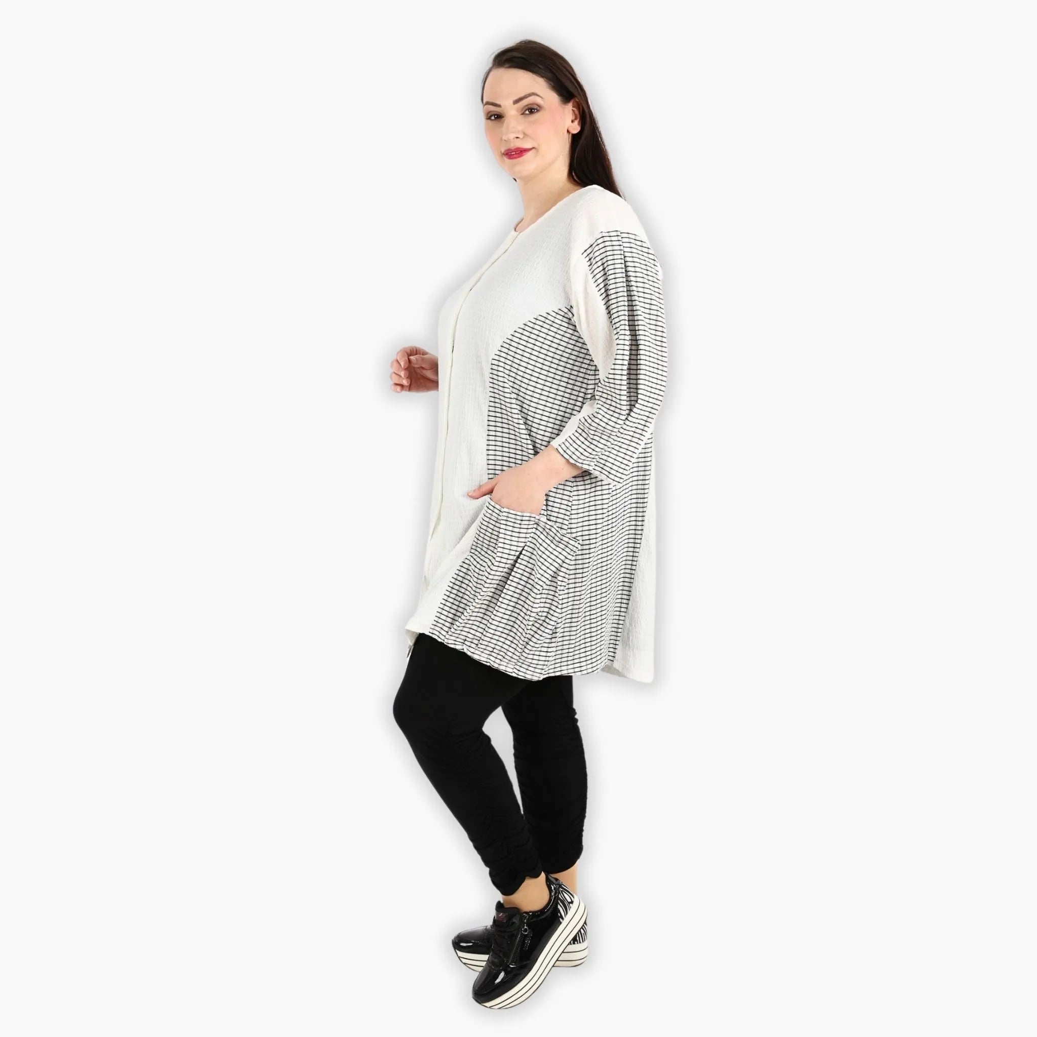  AKH Fashion Jacke in gerundeter Form, aus Viskose, 1288.06933, Weiß-Schwarz, Kariert