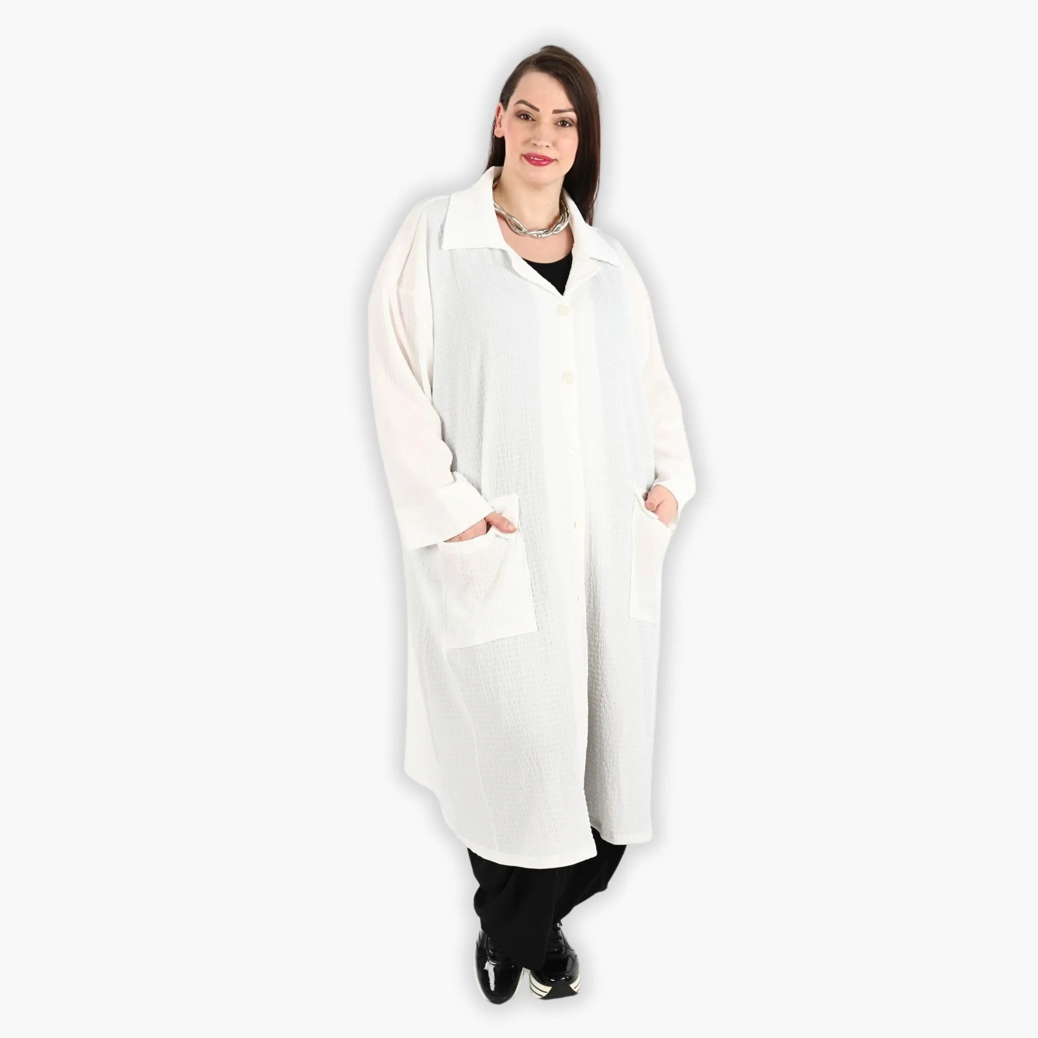  AKH Fashion Mantel in gerader Form, aus Viskose, 1288.06934, Weiß, Kariert, Schick