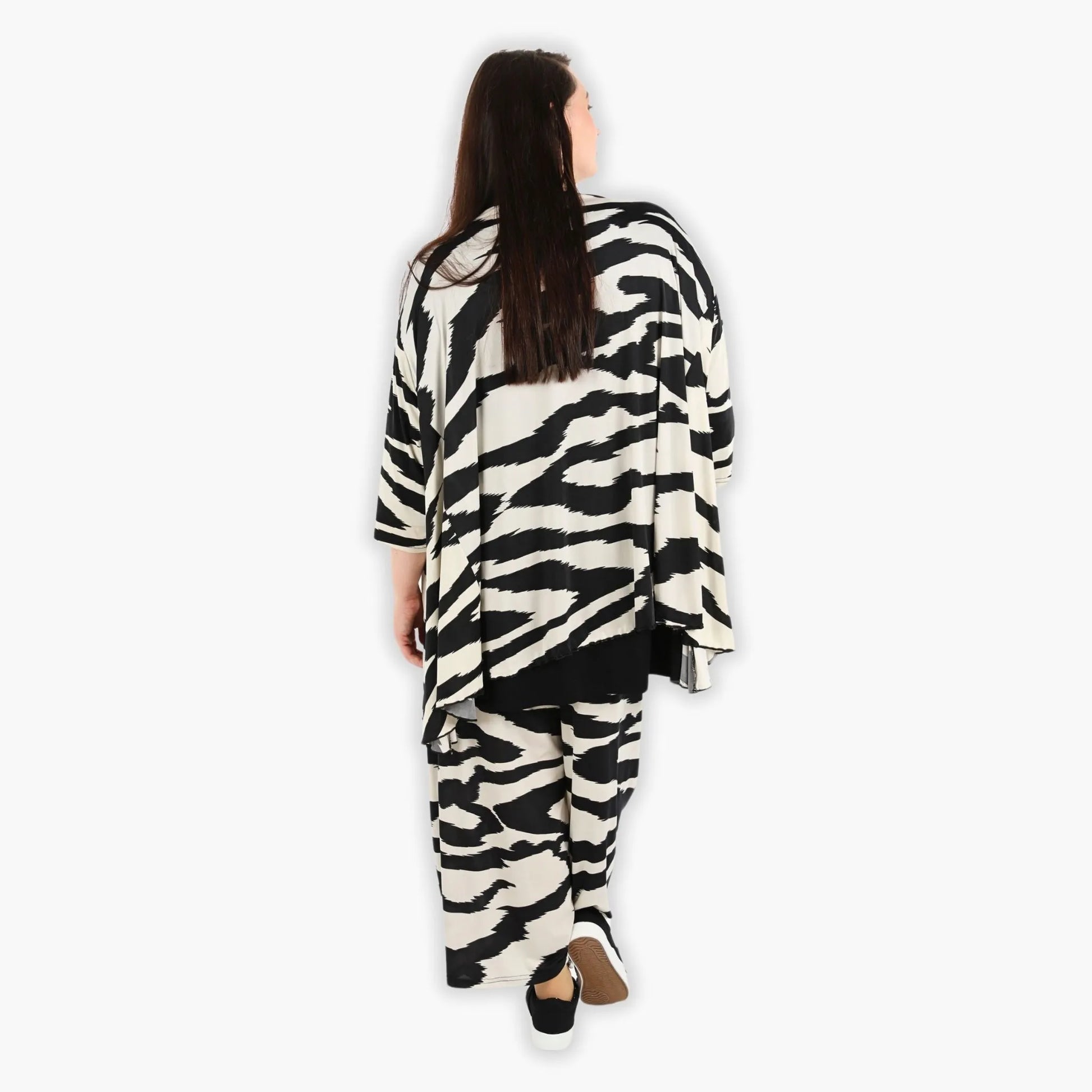  A-Form Bigshirt von AKH Fashion aus Viskose, 1291.00593, Ecru-Schwarz, Zebra, Schick, Modern