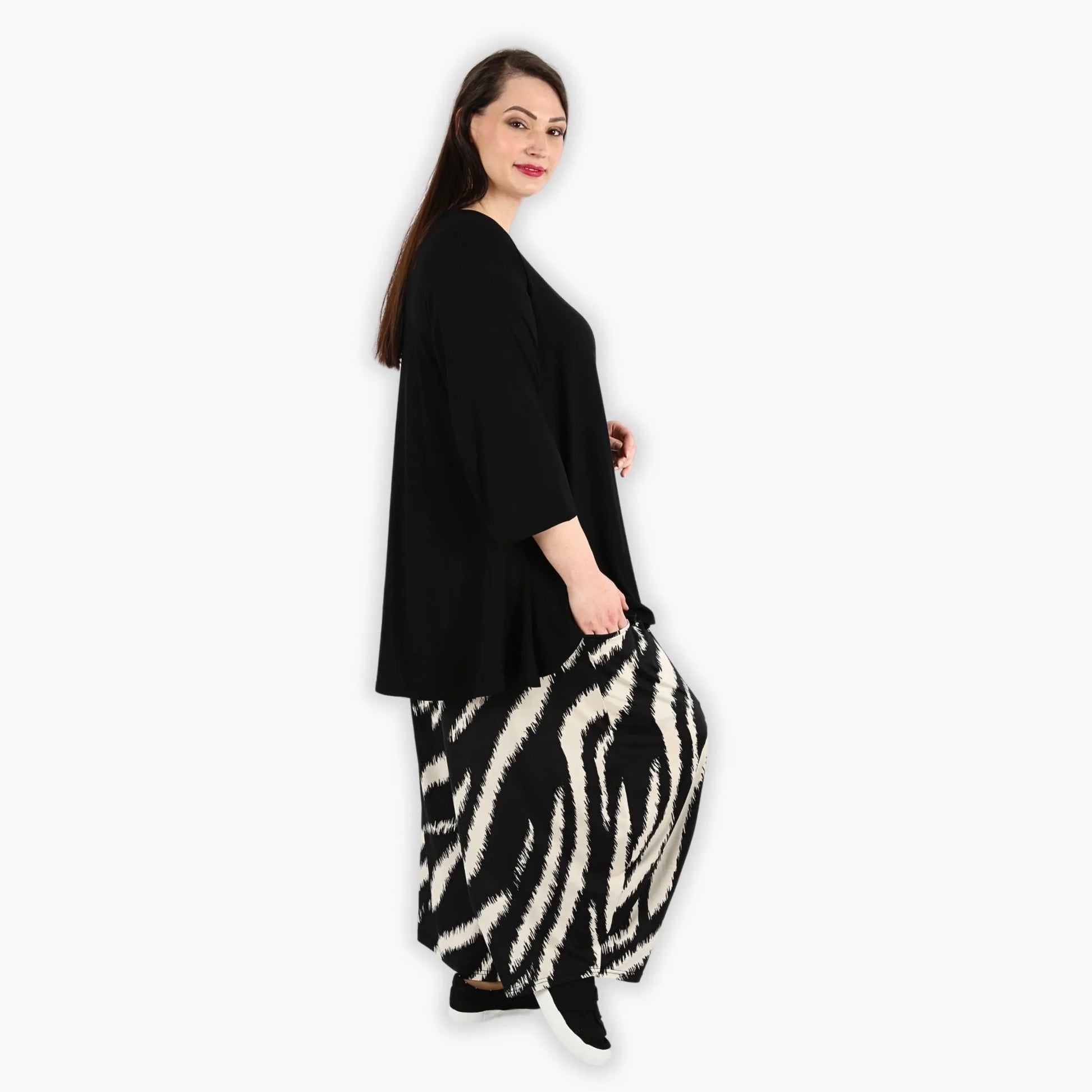  Ballonhose von AKH Fashion aus Viskose, 1293.08069, Schwarz-Ecru, Zebra, Schick, Modern