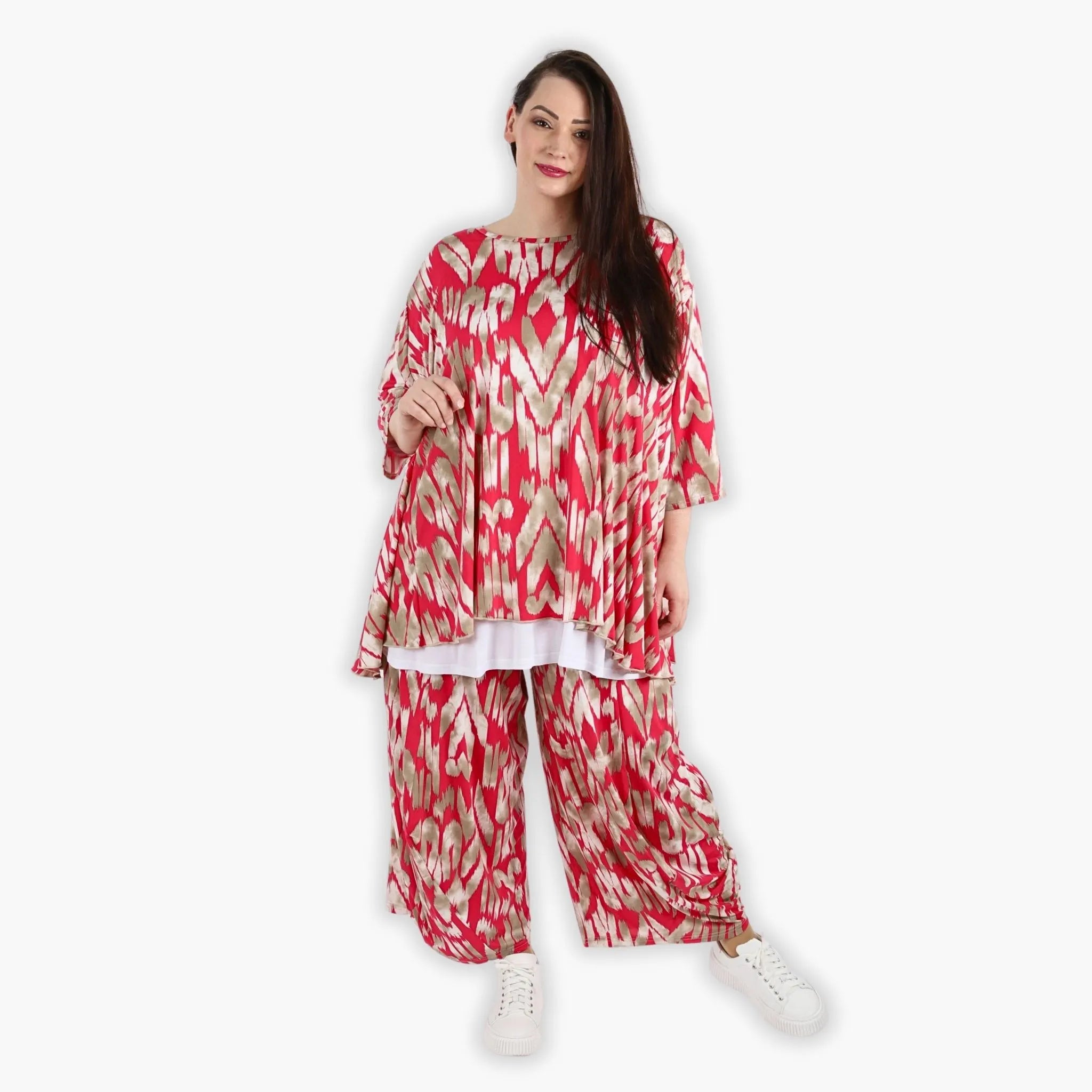  A-Form Bigshirt von AKH Fashion aus Viskose, 1296.00593, Fuchsia-Beige, Grafik, Schick