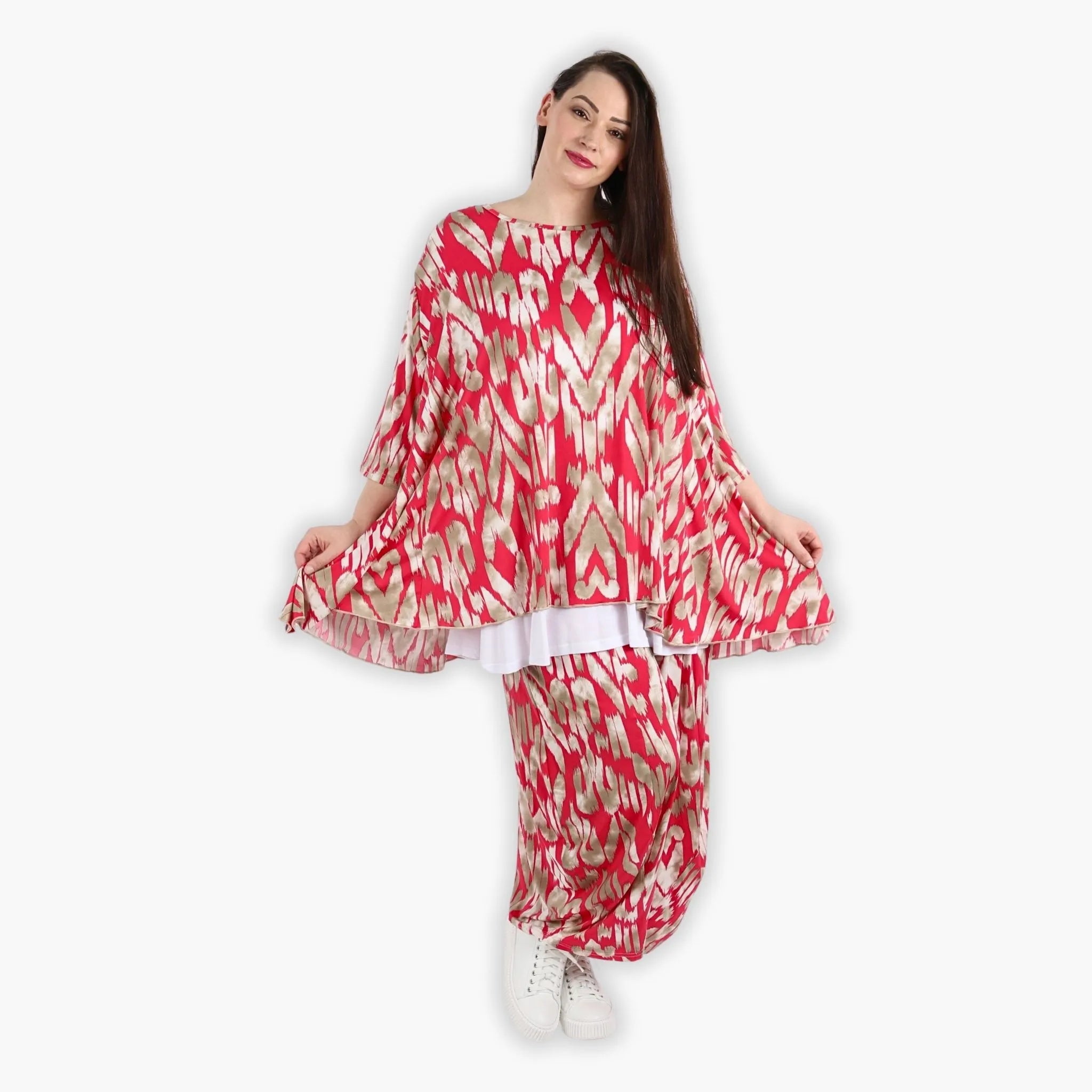  A-Form Bigshirt von AKH Fashion aus Viskose, 1296.00593, Fuchsia-Beige, Grafik, Schick