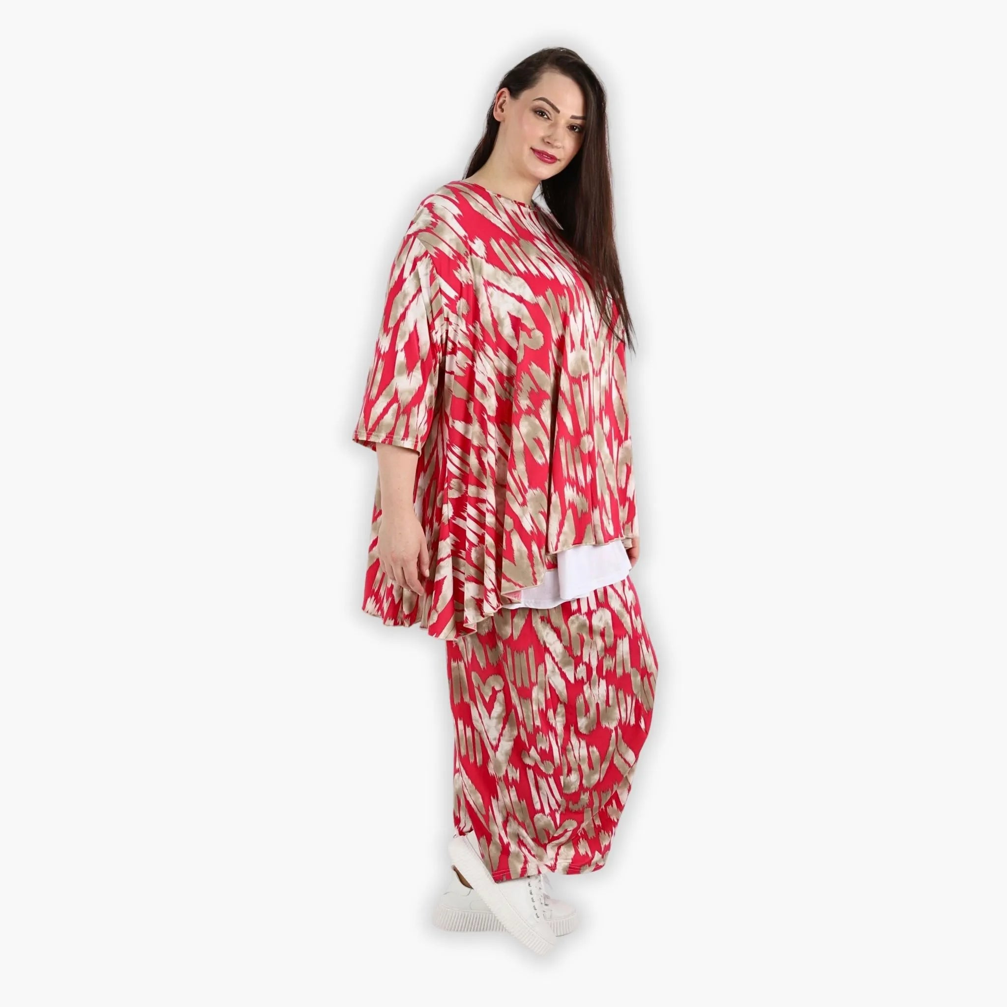  A-Form Bigshirt von AKH Fashion aus Viskose, 1296.00593, Fuchsia-Beige, Grafik, Schick