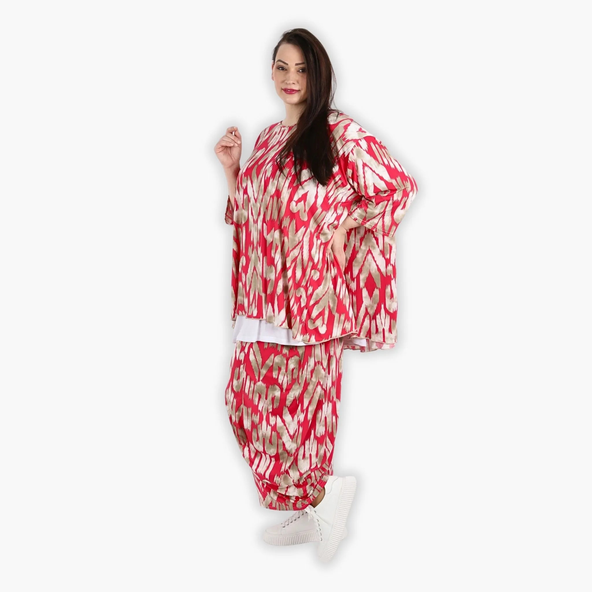  A-Form Bigshirt von AKH Fashion aus Viskose, 1296.00593, Fuchsia-Beige, Grafik, Schick